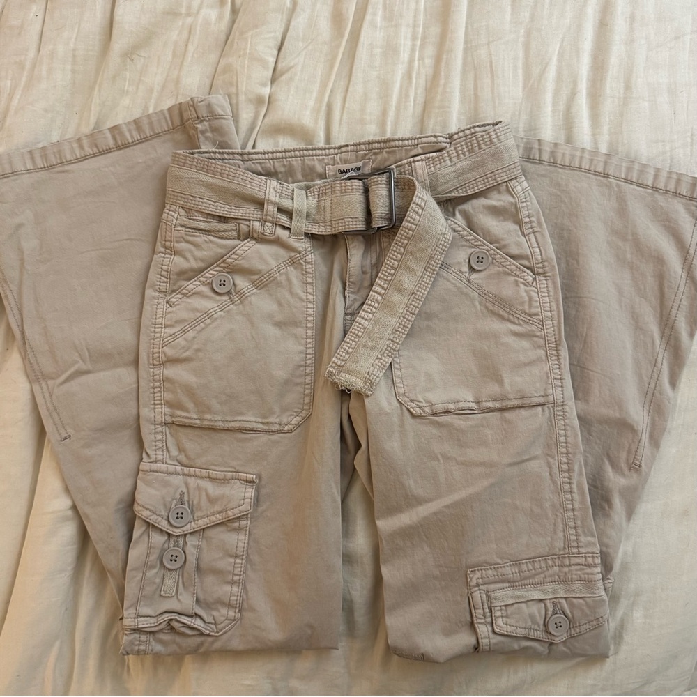Garage Flare Cargo Pant With Belt Beige Tan String